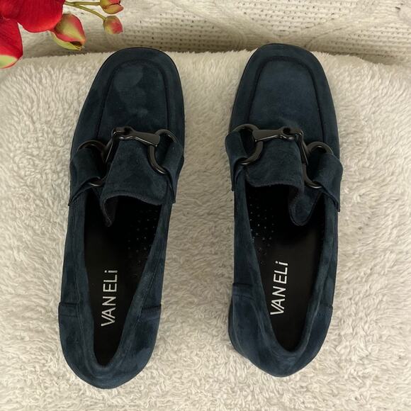VANELI Blue/Green Suede Alroy Cushioned Block Heel Loafers Pumps Sz 6M Comfort - Picture 8 of 11